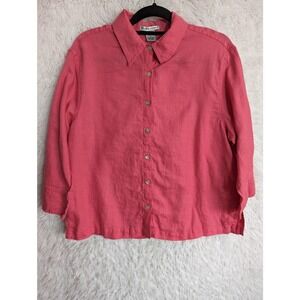Jillian Jones 100% Linen Shirt Women's XL Pink 3/4 Sleeve Lightweight Breathable